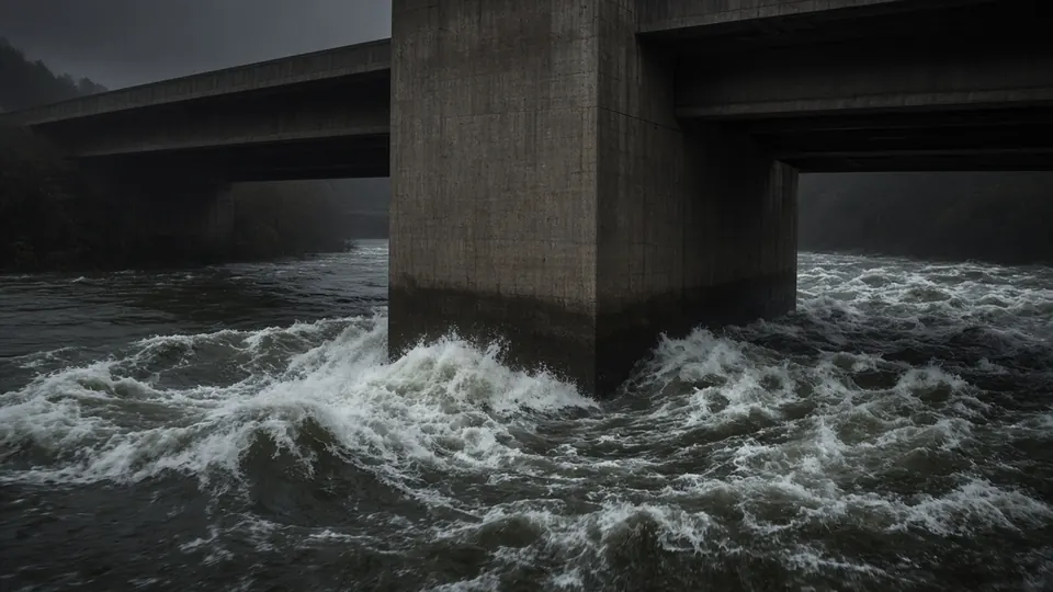 Infraestructura hidráulica con agua circulando por un vertedero