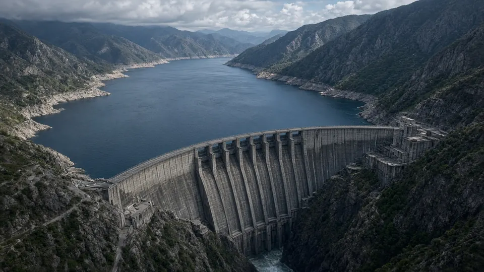 Presa y embalse en un paisaje de montaña