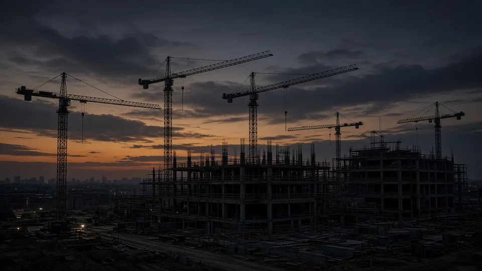 Obra de edificación con grúas y estructura en ejecución