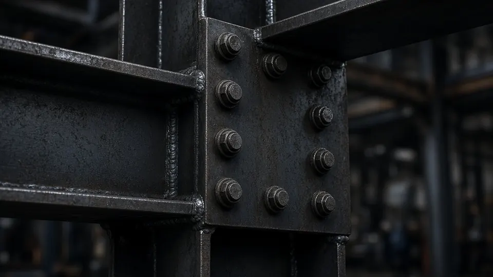 Detalle de perfiles y elementos de una estructura metálica