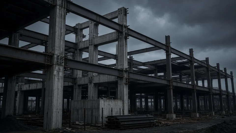 Estructura de hormigón en construcción con columnas y losas