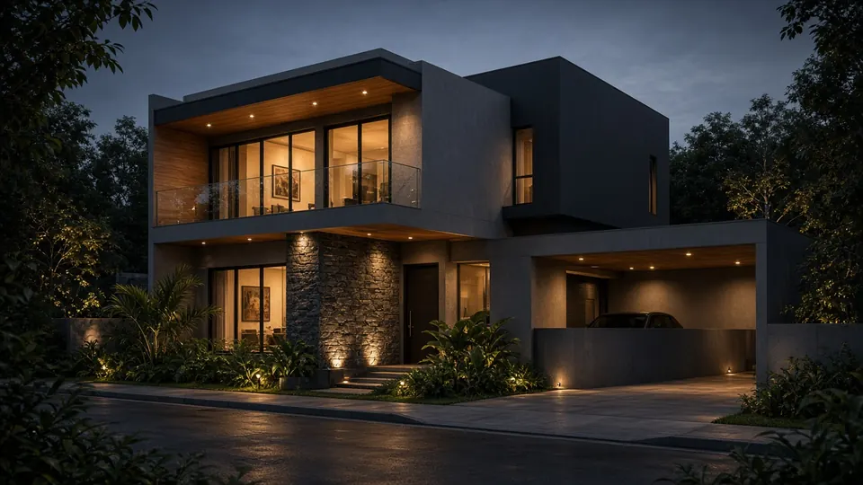 Vivienda contemporánea construida con estructura y acabados visibles